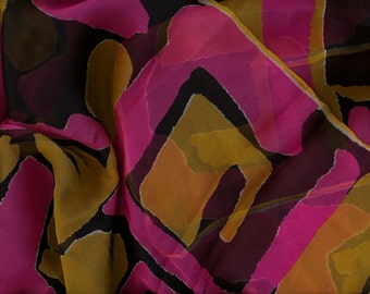 Abstract Vera Silk Scarf Chiffon pink black gold