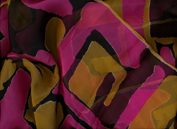 Abstract Vera Silk Scarf Chiffon pink black gold - image 1
