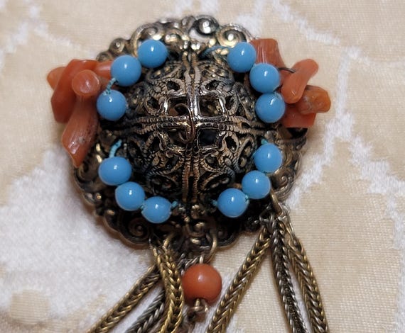 Amazing Rare Adele Simpson Brooch Chatelane coral… - image 3