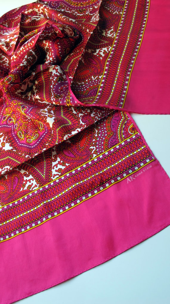 Fanciful Hot Pink Anne Klein silk scarf paisley