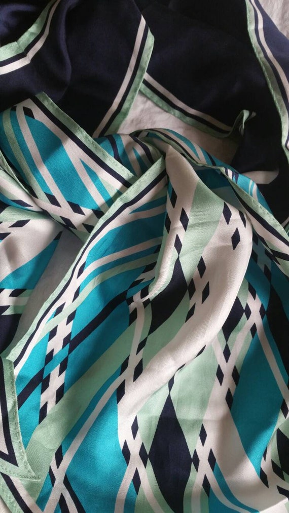 Long Silk Scarf Anne Klein turquoise navy wing tip - image 1