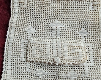 Vintage Victorian Reticule Crochet purse bag  drawstring bag Arts & Crafts