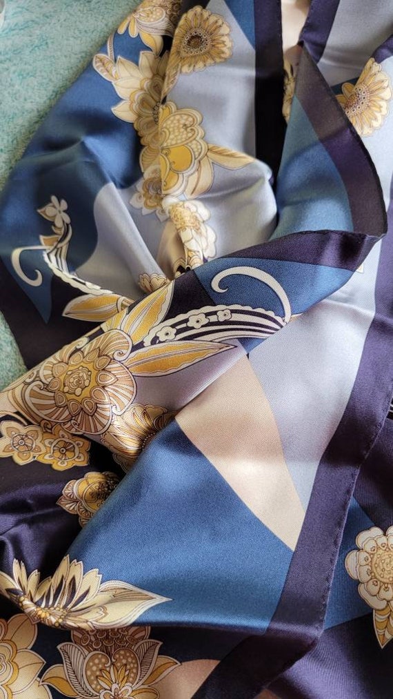 Oscar Long Silk Scarf blue purple 20231026 - image 5