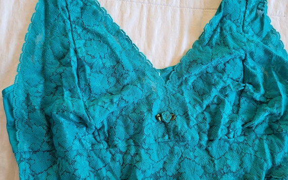 Teal Lace Long Nightgown Large nylon - image 1
