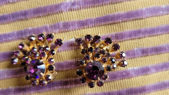 Starburst Clip Earrings purple mid century - image 2