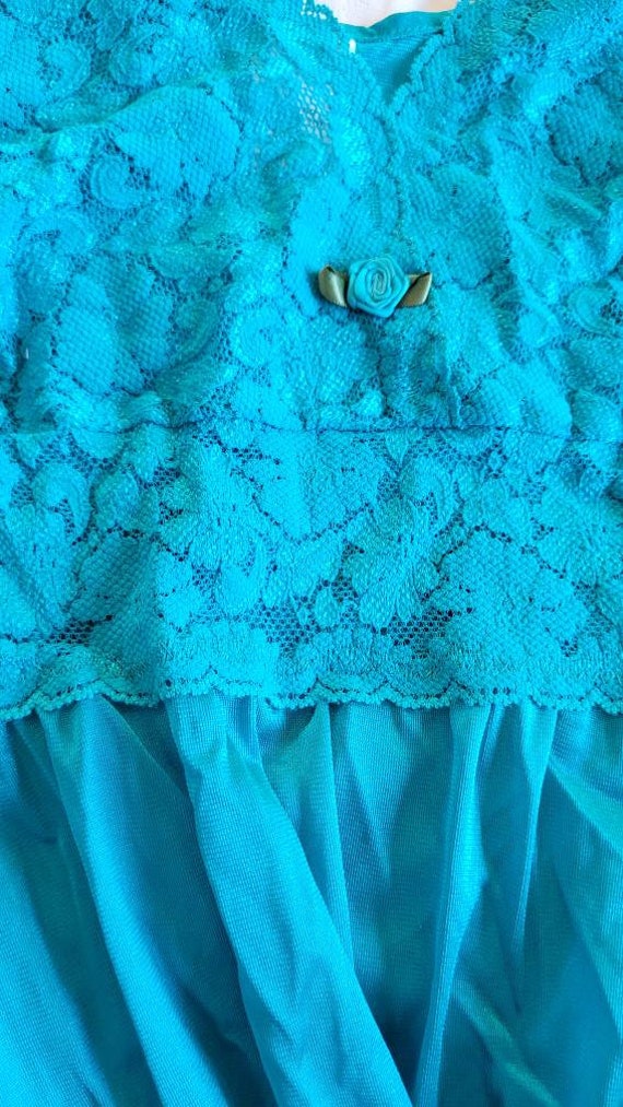 Teal Lace Long Nightgown Large nylon - image 2