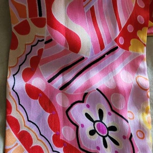 SALE Fun Abstract Silk Scarf Long Satin red pink