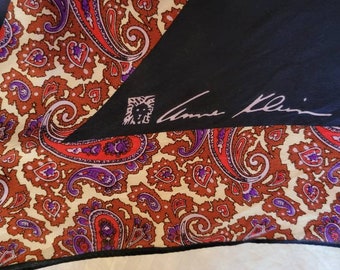 Long Anne Klein Silk vintage Scarf lion 74 inch