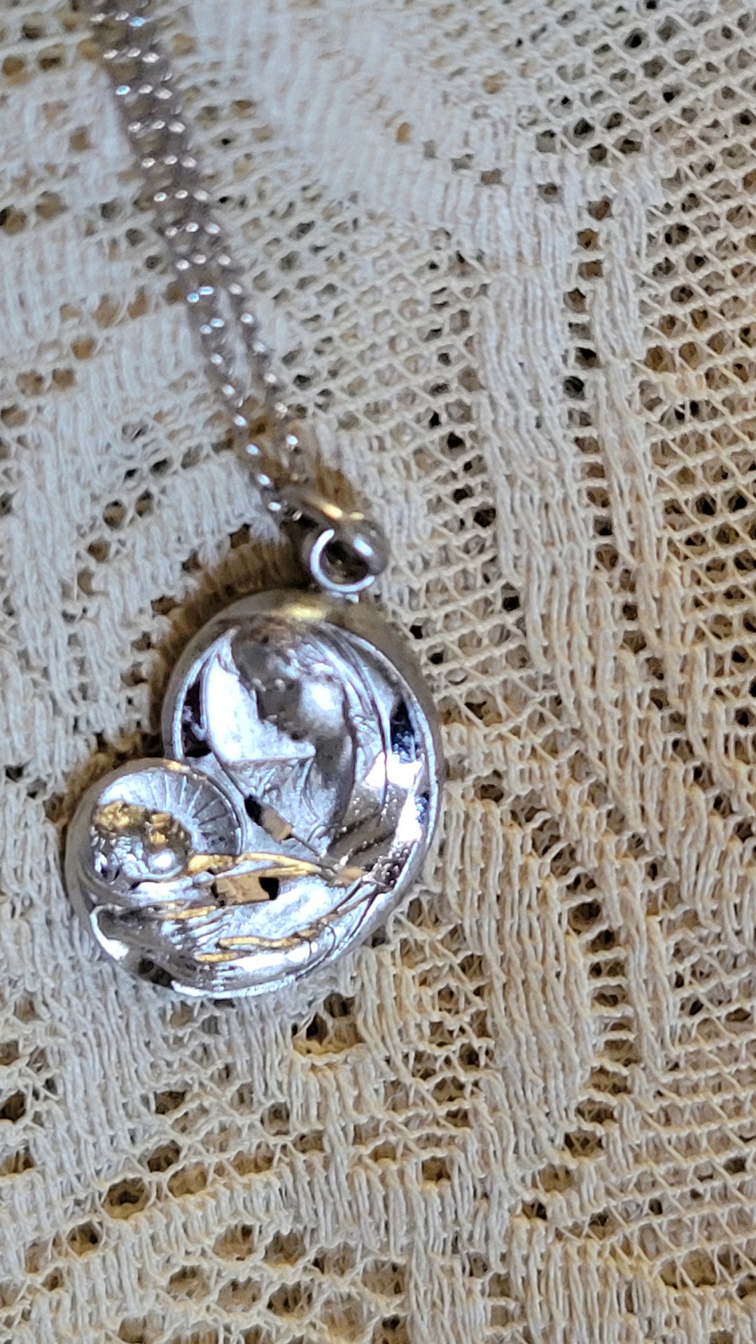Sterling Pendant Madonna and Child Silver Chain Vintage Medalion ...