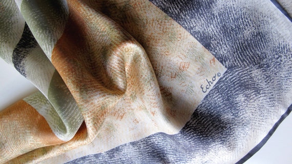 Vintage Echo silk scarf peach gray sage green ora… - image 1