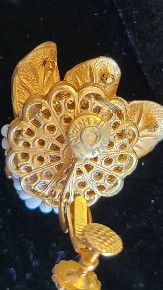 Miriam Haskell Earrings Signed clip milk glass - image 5