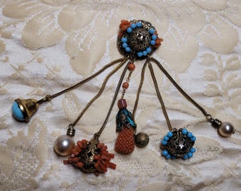 Amazing Rare Adele Simpson Brooch Chatelane coral vintage earrings 20241127A