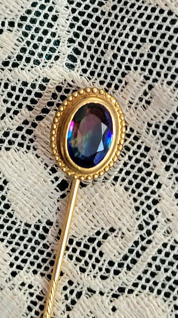 Vintage Stickpin Iris Rainbow Glass gold plated Vi