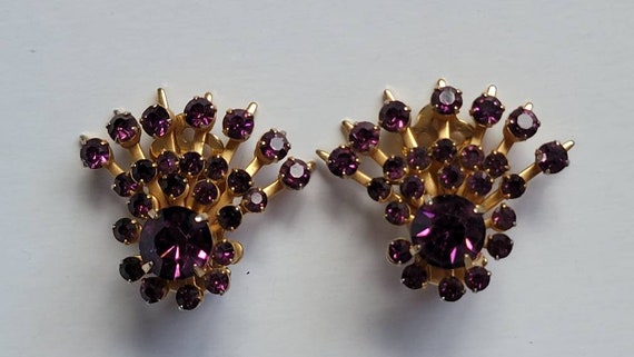 Starburst Clip Earrings purple mid century - image 1