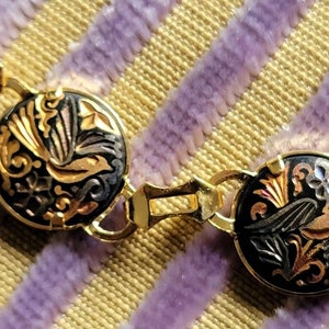 Vintage Birds Bracelet Damascene Birds Charm link Toledo Spain 24k Gold panels