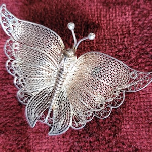 Lacy Sterling Butterfly Brooch Filigree 2 inch silver 20250803C