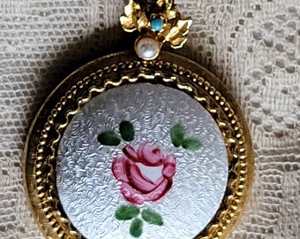 Floral Locket Necklace Guilloche