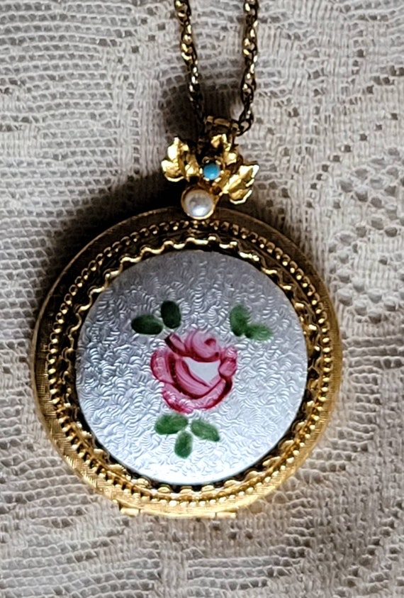 Floral Locket Necklace Guilloche