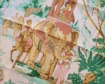 Jim Thompson signed Elephant Hankie Pink green jungle gold pillow top