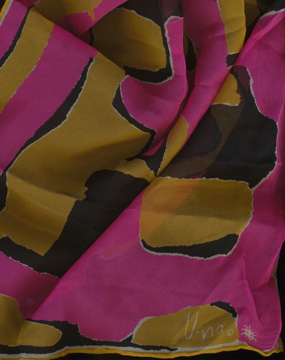 Abstract Vera Silk Scarf Chiffon pink black gold - image 4