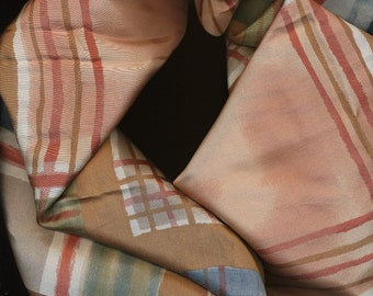 SALE Bill Blass silk scarf plaid design peach 20231005