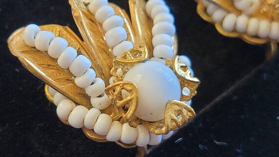 Miriam Haskell Earrings Signed clip milk glass - image 3
