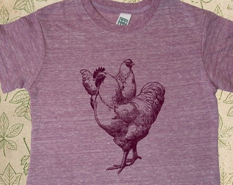 Organic Kids Chickens TShirt - Youth Toddler Rooster Hen T Shirt Top Tee - Boy or Girl - Made in the USA Organic Farm Tshirt - Gift Friendly