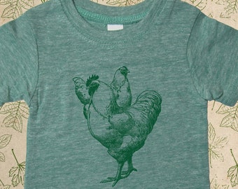 Chicken Shirt - Organic Baby Infant Farm Rooster and Hen T Shirt Top Tee - Boy or Girl - Made in the USA Organic Farm Tshirt - Gift Friendly