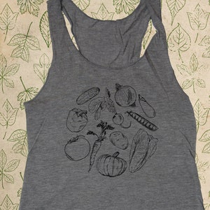 Organic Womens Racerback Tank Womens Organic Vegetables Veggies Shirt Top Tee Racerback - Made in USA Organic Farm Tshirt - Gift Friendly