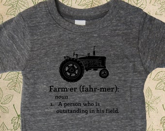 Farmer Tractor Shirt - Organic Baby Infant Definition of a Farmer T Shirt Top Tee - Boy or Girl Made in USA Organic Tshirt - Gift Friendly