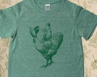 Organic Kids Chickens TShirt - Youth Toddler Rooster Hen T Shirt Top Tee - Boy or Girl - Made in the USA Organic Farm Tshirt - Gift Friendly