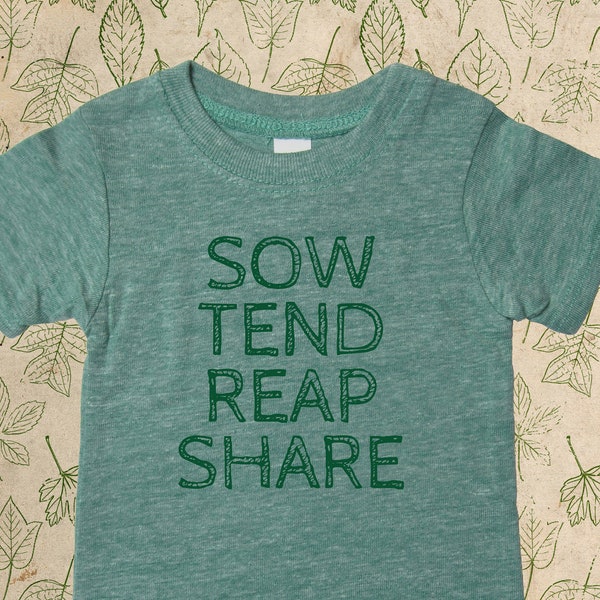 Bio-Baby-Shirt - Sau tend Reap Share Gardening T Shirt Top T-Shirt - junge oder Mädchen - Made in den USA Bio Bauernhof Tshirt - Geschenk freundlich