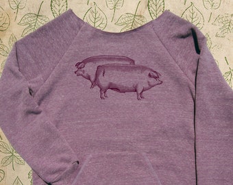 Pigs Organic Farm Pork Pig Hogs Farming Long Sleeved Sweat Shirt Womens Pocket Fleece Sweatshirt USA Made Organic Farm Tshirt