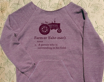 Organic Farm Definition of a Farmer Tractor Long Sleeved Sweat Shirt Womens Pocket Fleece Sweatshirt USA Made Organic Farm Tshirt