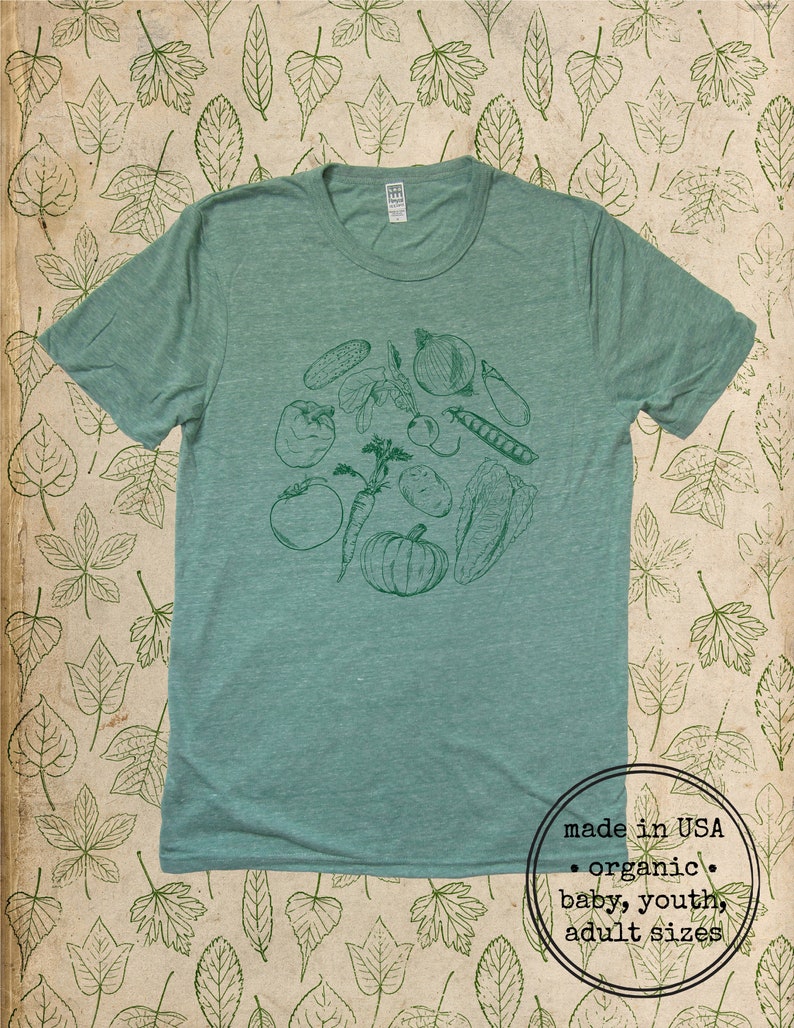 Organic TShirt Vegetables Shirt Adult Mens Womens Unisex Veggies Garden T Shirt Top Tee Made in USA Organic Farm Tshirt Gift Friendly image 1