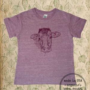Organic Kids Shirt Youth Toddler Cow Be Kind Dairy Cow TShirt Top Tee Boy or Girl Made in the USA Organic Farm Tshirt Gift Friendly Purple