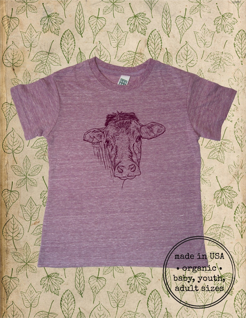 Chemise pour enfants biologiques Youth Toddler Cow Be Kind Dairy Cow TShirt Top Tee Boy or Girl Made in the USA Organic Farm Tshirt Gift Friendly Violet