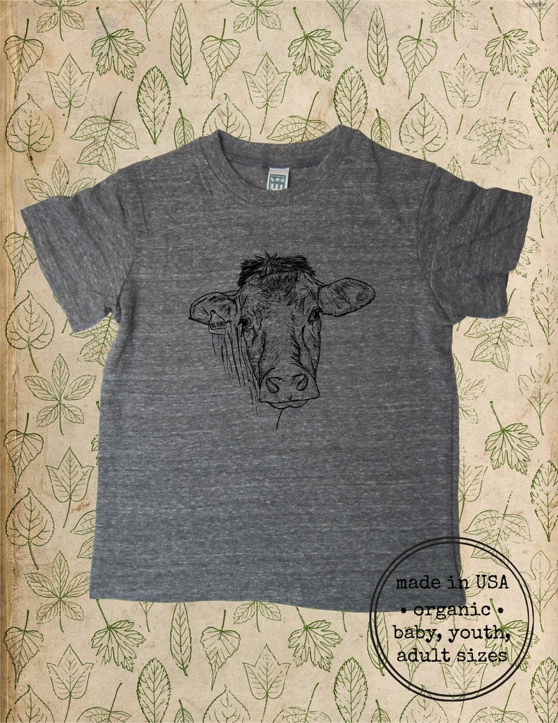 Chemise pour enfants biologiques Youth Toddler Cow Be Kind Dairy Cow TShirt Top Tee Boy or Girl Made in the USA Organic Farm Tshirt Gift Friendly Gris