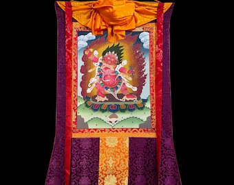 Silk Brocade Guru Dragpo Thangka Painting