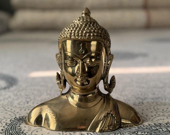 Buddha Head Statue with Prayer Flag | Handmade | Shakyamuni Buddha