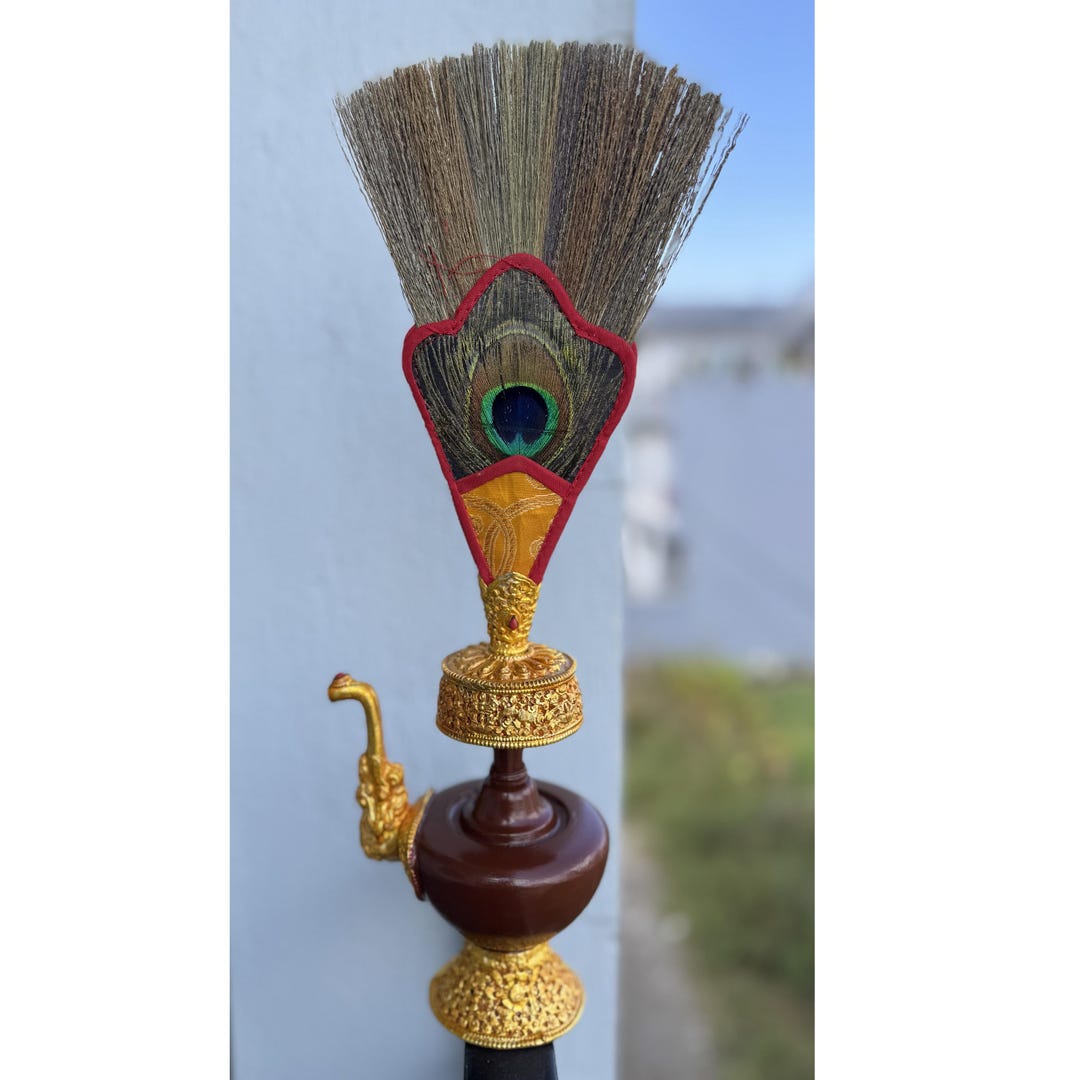 Handcrafted Buddhist Bhumpa: Copper Ritual Vase With Peacock Feather - Etsy