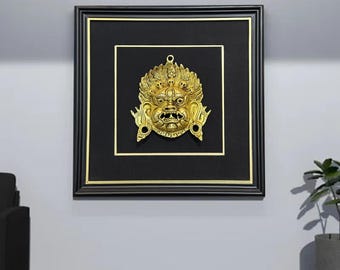 Framed Handmade Mahakala Face | Free Prayer Flag