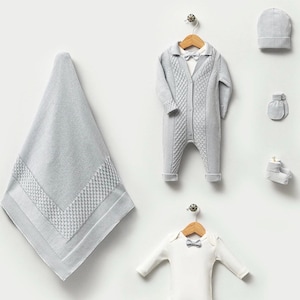 Elagant 6-Piece Baby Boy Coming Home Outfit Newborn Boy Coming Home Outfit Organic Baby Clothes Baby Hospital Outfit Knit Baby Clothes