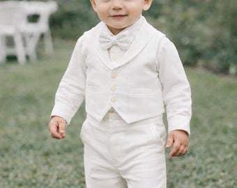 Luxury Ivory Baby Boy Baptism Outfit, Wedding Suit Set with Shoes & Hat, Christening Outfit