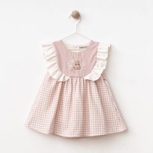 Baby Dress with Ruffle Sleeves and Rabbit  Embroidery | Organic Cotton Toddler Dress