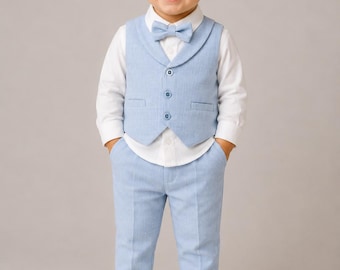 Toddler Boy's Light Blue Linen Blend 4-Piece Formal Suit Set
