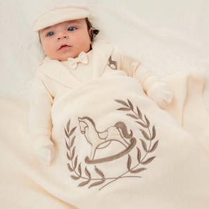 Organic Cotton.6-Piece Baby Boy Coming Home Outfit – Knit Suit Set with Blanket & Accessories Newborn Hospital  outfit