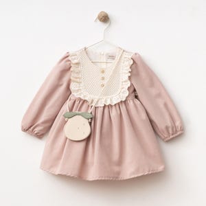 Organic Cotton Baby Girl Dress: Lace Collar, Detachable Fruit Bag