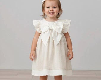 Ivory Baby Girl Dress, Cotton Baby Dress, Baby Christening Dress, Baby Birthday Dress, Flower Girl Dress, Toddler Party Dress, Baby Shower G