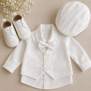 Ivory Baby Boy Suit: 4-Piece Formal Outfit with Bow Tie, Ring Bearer Wedding Suit, Toddler Tuxedo Baptism Christening Outfit image 5